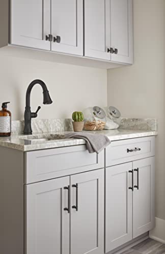 Image of Amerock | Cabinet Pull | Matte Black | 5-1 /16 inch (128 mm) Center to Center | Davenport | 1 Pack | Drawer Pull | Drawer Handle | Cabinet Hardware
