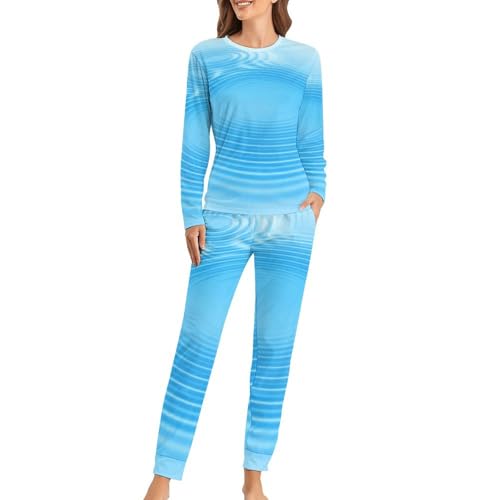 Pyjama femme ensemble manches longues Vague d'eau pantalon de nuit sleepwear confortable