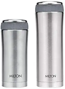 Milton Thermosteel Optima Flask, 350ml, Steelplain,Silver & Thermosteel Optima 500 ML - Steel Plain Combo