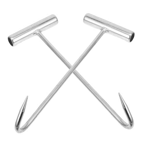 SOLUSTRE 3sets Manhole Cover Hook Utility Tool Roller Door Hook Manhole Lift Hooks Roast Turkey Hook Drain Grate Hook Manhole Cover Lifter Hook Spring Pull Hooks Silver Stainless 2pcs*3