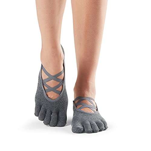 Image of toesox Women's Elle Full Toe Grip Socks - Non-Slip Pilates, Barre & Yoga with Grips, Ballet Five Toe Socks