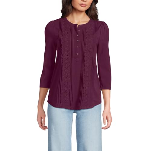 Lands' End Women's 3/4 Sleeve Lightweight Jersey Embellished Top