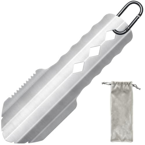 PLACHIDAY 3-in-1 Ultralight Backpacking Trowel Durable Aluminum Shovel & Potty Tool with Ergonomic Handle for Hiking & Survival(Silver)