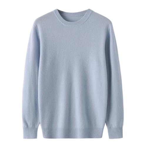 Men's Winter Solid Wool Pullover Sweater Men O-Neck Long-Sleeve Cashmere Knitwear(Light Blue,X-Large)