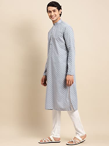 Image of Rajubhai Hargovindas Men's Chikankari Embroidered Cotton Kurta (Ches)