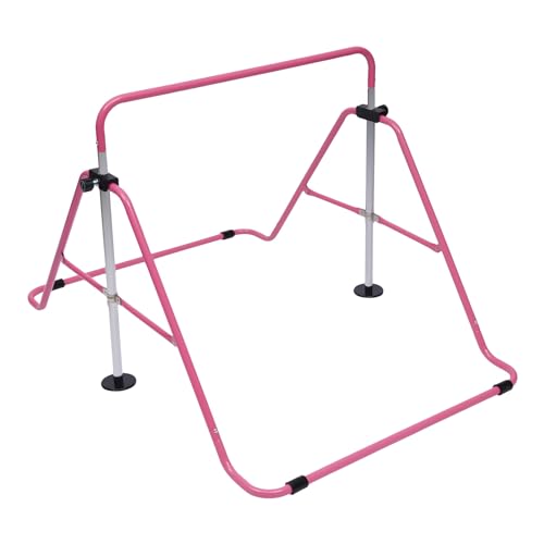 DOPBENT Barra de gimnasia para niños, plegable, para entrenamiento en casa, soporta hasta 100 kg, altura ajustable, para interior y exterior, color rosa