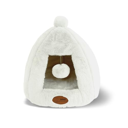 PATAM Cuccia Gatto, Cane Piccola Taglia, da Interno, Lavabile, Antiscivolo, Igloo Panna