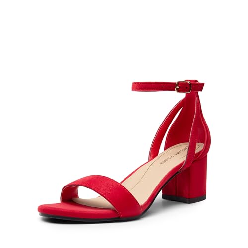 DREAM PAIRS Women's Chunky Low Heels Open Round Toe Ankle Strap Block Heels Party Dress Wedding Sandals 7.5 Red