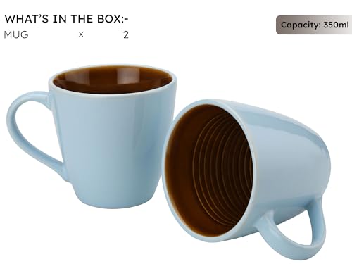 Image of Bodhi House Handcrafted Ceramic Coffee Mug Set of 2 Pieces (350 Ml), Stoneware Tea Cup, Microwave Safe Large Milk Mug, Glossy Finish, Ideal for Daily use, Casual Gatherings and Gifting, Arctic Blue
