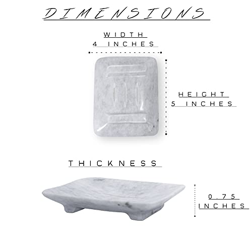Thewolfard Luxury Handmade White Marble Soap Dish Holder With Drain For Bathroom And Shower, Best Bath Products & Sponge Tray For Kitchen & Housewarming Gifts., Cloudy White, 4X5X0.75, (Sd2021) #TOP6