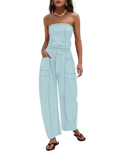 LAMISSCHE Womens Casual Strapless Jumpsuits off the Shoulder Summer Rompers