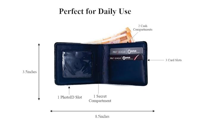 Image of Men's Vegan Leather Personalized Customised Print Wallet with Customized Name | Customizable with Name | Birthday Gift for Him (Navy Blue)