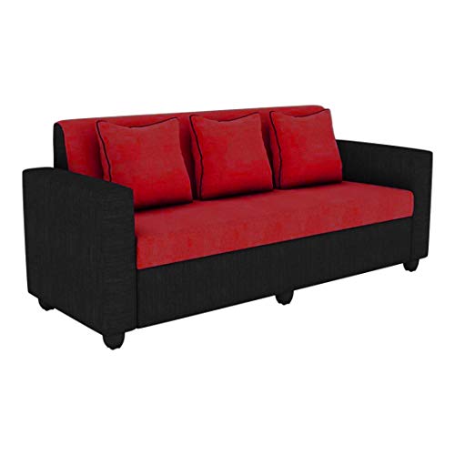 Image of Bharat Lifestyle Tulip Fabric 3 Seater Red & Black Sofa Luxurious Looks and Comfortable Sofa for Living Room, Bedroom, Home and Office, Assembly DIY(Do-It-Yourself) 1 Year Warranty