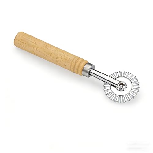 Roulette À Pâtisserie Crantée,Coupe Pâte Avec Rouleau Manche En Bois,Roulette Ravioli Et Pizza,Outil De Coupe Pour Pâte Dentelé,Accessoire Indispensable...