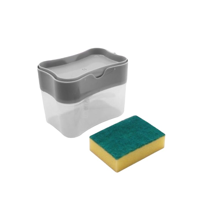 Dynamics Soap Dispenser 2 in 1 Sink Dishwasher Liquid Holder, Dishwash Through Pump with Sponge Holder Caddy (Plastic)