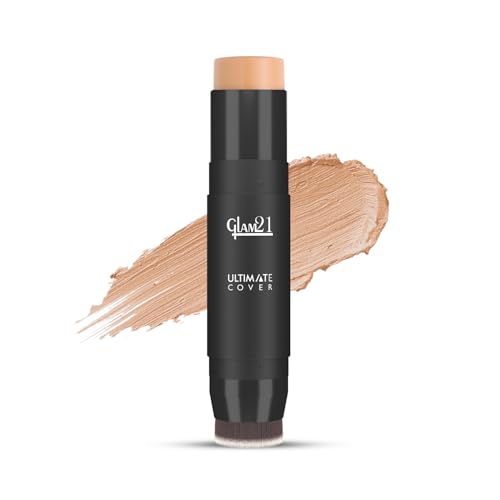 Image of Glam21 Ultimate Cover Foundation Stick | Face Foundation Stick with In-Built Brush | WaterProof, Long Lasting Formula & Natural Matte Finish | For All Skin Tone | 8gm| 03-Soft Beige