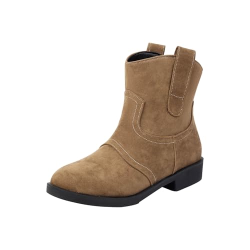 Botas vaqueras modernas para mujer, estilo vaquero, con tacón plano, con cremallera lateral, botas de agua para mujer, Khaki, 41 EU