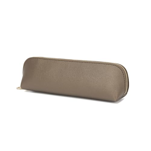 Image of Pencil Case Small Pencil Pouch Slim Zipper Pen Holder School Office College(Pearl Brown,Faux Leather)