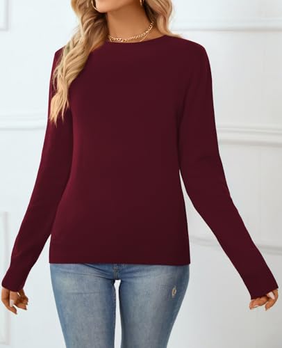Image of QUALFORT Women's 100% Cotton Sweater, Basic Lightweight Long Sleeve Pullover