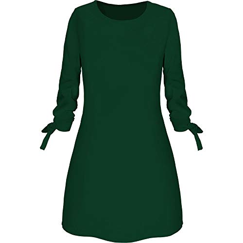 Sunnywill Women Skirt, Women Fashion O-Neck Solid Bow Elegant Straigth Dress Spring Loose Mini Dresses Womens Elegant Durable Tunic Dress A-line Dress Green