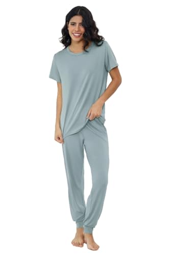 Image of Joyaria Bamboo Viscose Pajamas Women Ultra Soft Short Sleeve Jogger Pants Pjs Set Cooling Sleepwear