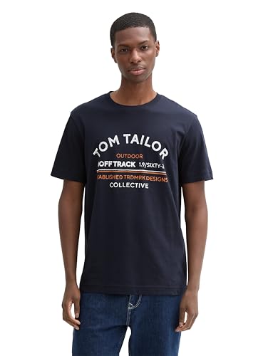 TOM TAILOR Herren T-Shirt mit Logo-Print aus Baumwolle, 10668 - Sky Captain Blue, M – Ansicht 1