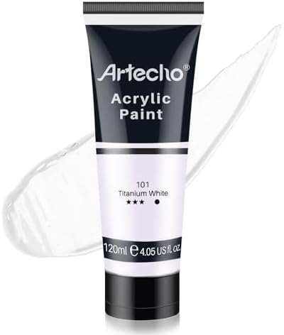 Artecho White Acrylic Paint, Titanium White Paint (120ml / 4.05oz) Tubes, Art Craft Paints for Canvas Painting, Rock, Stone, Wood, Fabric, Art Supplies
