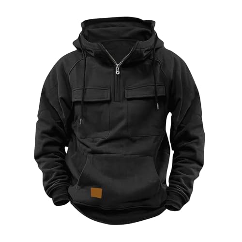 Mens Hooded Sweatshirts Pullover Casual Fashion Long Sleeve Tactical Cargo Hoodies Lightweight Multi Pocket Shirt