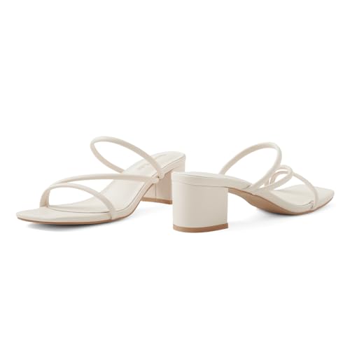 Image of Shoe'N Tale Strappy Heels For Women Low Chunky Block Heel Heeled Sandals Square Open Toe Slip On Slides Mules
