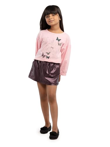 Image of Under Fourteen Girls Pullon Skirt with Foil Fabric | Skirt for Girls | Knit | 14-15 Yrs(Purple)