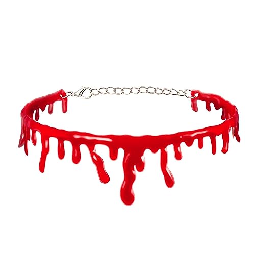 Horror Blood Drip Neck Cut Choker Necklace for Women Punk Soft Vampire Red Bloody Scar Throat Bleeding Lightweight Joke Necklace for Halloween Decoration Mardi Gras Party Cosplay Jewelry Gifts
