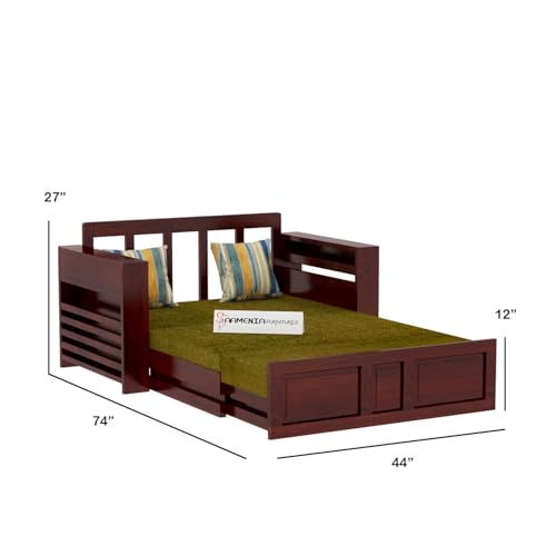 Image of Mamta Furniture Solid Wood Foster 2 Seater Sofa Cum Bed for Living Room | Two Seater Queen Size Sofa Bed for Home | Sofa Com Bed | Sheesham Wood Mahogany