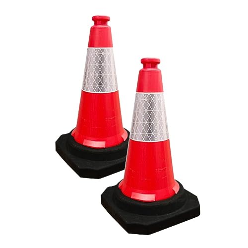 Berry 50CM Traffic Cone | High Visibility Safety Cone with Black Base | 20Inch PE Portable Road Cone for Street Driveway & Parking Safety | Wind Resistant Reflective Traffic Cone - Set of 2