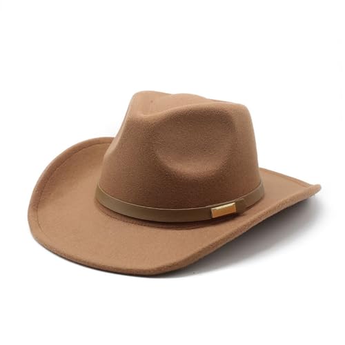 Image of LIDHAY Women Men Classic Felt Wide Brim Western Cowboy Cowgirl Hat with Belt Buckle