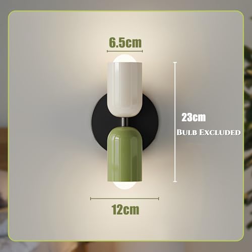 Nordic Modern Wall Lights Metal Light Shade G9 Lamp Holder Up and Down Wall Sconce Lights Bathroom Wall Light Bedroom Living Room Lights Bedside Lamps,Cream with Green - Image 3