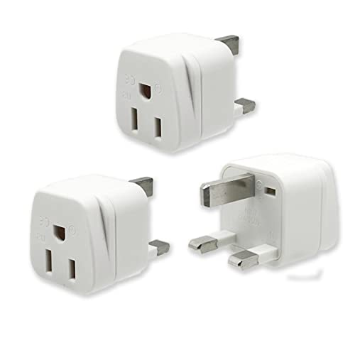 3-Pack US to UK Plug Adapter,SHUOMAO 2/3 Pin USA to 3 Pin UK Plug Adaptor,American/Canada/China/Japan to British Plug Converter Power Adapter,for Type A/Type B Plug(White)