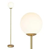 Tangkula Globe Floor Lamp, Mid Century Modern Standing Lamp with Glass Lampshade, Tall Pole Light for Living Room, Bedroom & Office (1-Globe, Gold)
