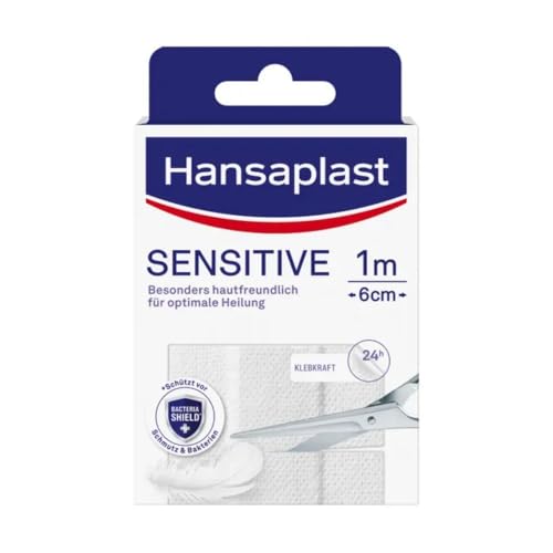Hansaplast Sensitive Pflaster (1 m x 6 cm), zuschneidbare und hautfreundliche Wundpflaster mit Bacteria Shield & sicherer Klebkraft, schmerzlos zu entfernende Pflaster