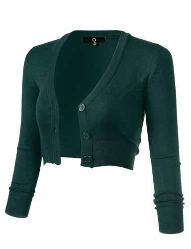 Image of Allsense Women's Cropped Bolero Shrug Cardigan | 3 /4 Sleeve, Button Down, Lightweight Knit Sweater