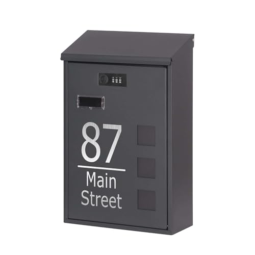 Housics Personalised Wall Mounted Post Box with Combination Lock - Weatherproof Contemporary Letter Box, Galvanized Steel Modern Mailbox, Secure Lockable Postbox for Home & Office (Design 02)