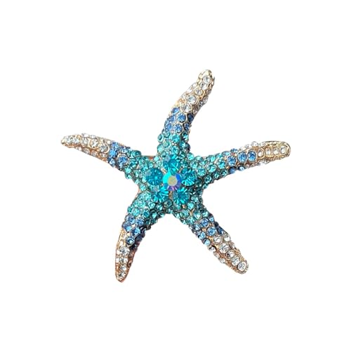 Image of Cute Sea Starfish Lapel Brooch Pin Crystal Rhinestone Paved CZ Star Pins Clip Collar Hat Shirt Jacket Badge Backpack Clothes Accessorries Brooches Delicate Jewelry Gifts for Women Girls Beach Party