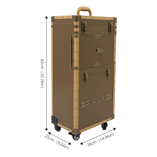 Image of Stylist Modern Rolling Hairdressing Trolley, Lockable Makeup Train Case Beauty Salon Gold Cosmetic Luggage Travel Organizer Tool Box with Hair Dryer Holder