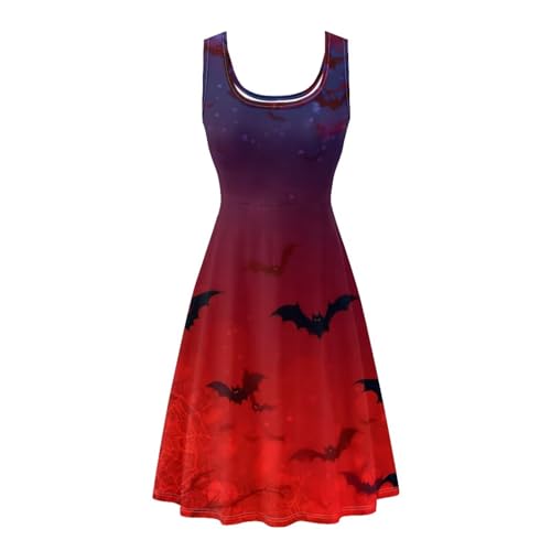 Image of TOADDITDO Women's Sleeveless O Neck Beach A-Line Party Coctail Tank Dresses Flared Sundress