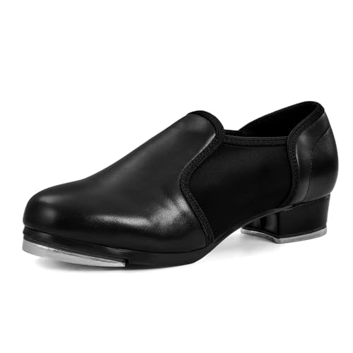 lalaball Leather Tap Shoes Slip On Dance Shoes Black Jazz Shoes for Adult Men, 12 M US