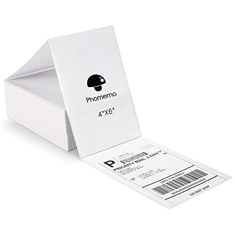 Phomemo 4x6 Labels Stickers Thermal Label Printer 4x6 Address Label Paper for Shipping Label Package Labels Compatible with Rollo Dymo munbyn 4 * 6 Label Printer (500PCS 4''x 6'' Fan-Fold Labels) Cover