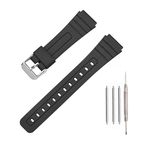 TPU Watch Strap Compatible with Casio F-91W/F-84/F-94/F-105/F-108/A-158/A-168 Mens and Womens 18mm Watchbands Replacement (black/silver buckle)