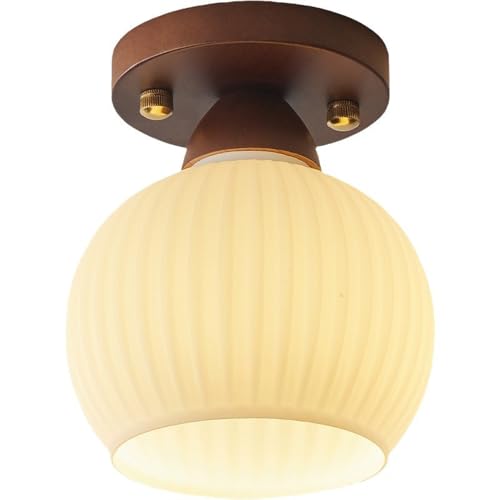 TCHAUSGZOZ Lámpara de techo semiempotrada vidrio blanco leche con rayas vintage - madera for pasillo, cerca, for sala estar, cocina y más