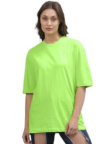 Image of LEOTUDE Women's cotton Oversized Fit Oversized Half Sleeve Tshirt, Round Neck Longline Drop Shoulder Solid T-Shirt