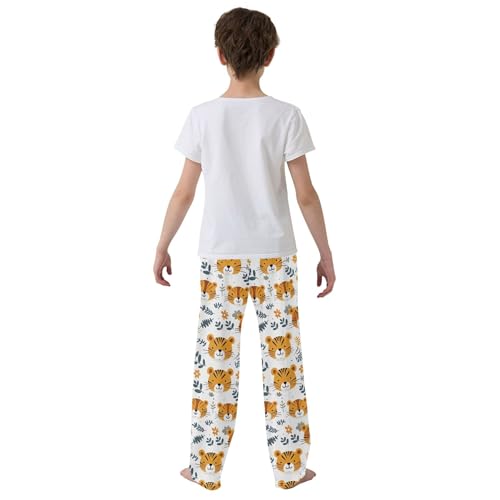 Cute Tiger Long Pajama Pants Elastic Waist PJ Bottoms with Pockets S A1122334