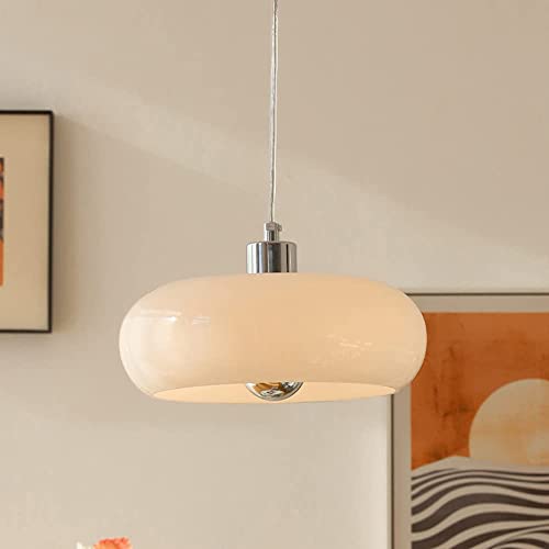 SANGPAO Lampe à suspension vintage en verre de lait chromé, décoration de la maison, lustre moderne du milieu du siècle, plafonniers suspendus à tambour...